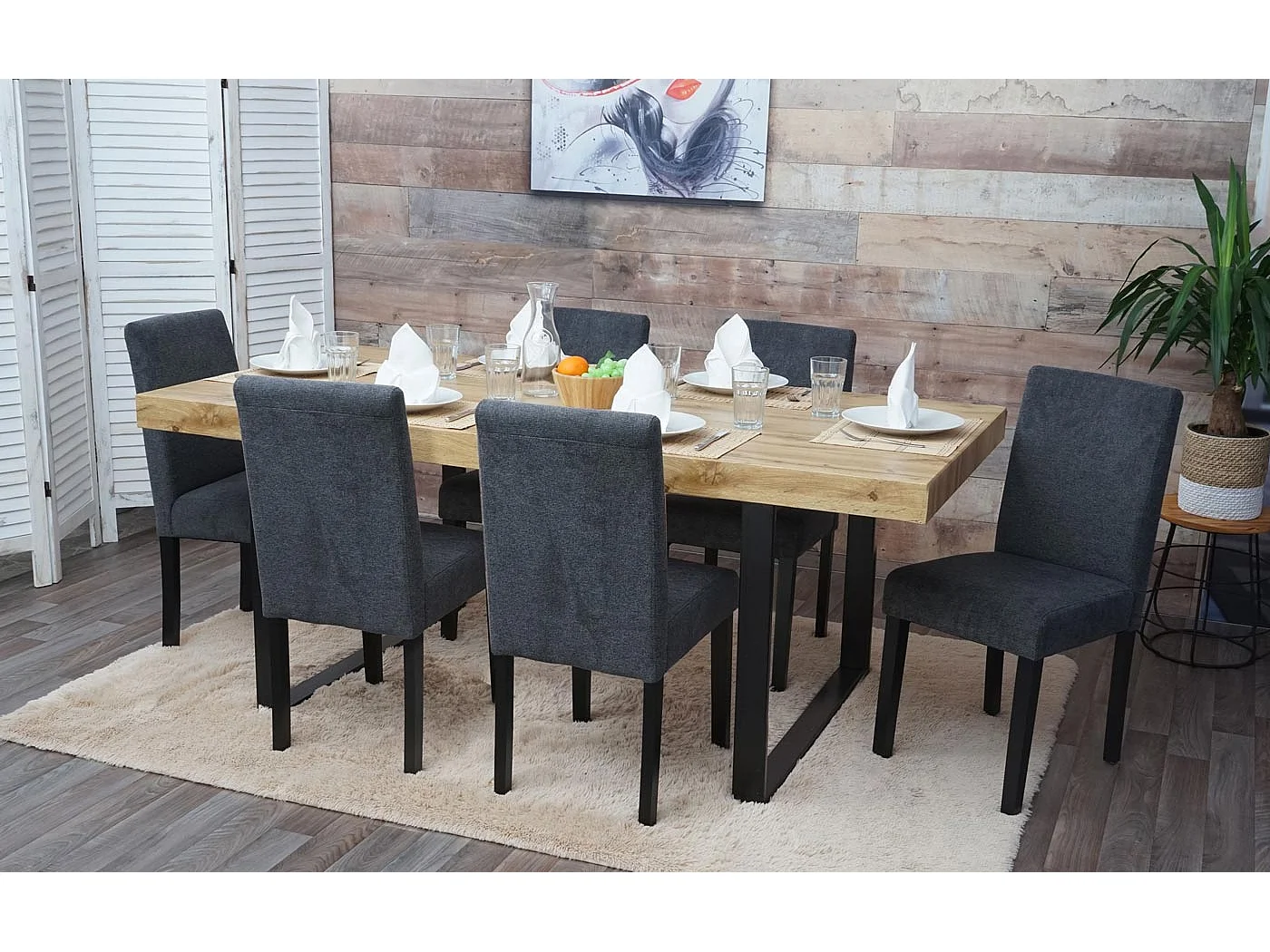 Silla de comedor Littau (set de 2),  textil, gris antracita, patas oscuras