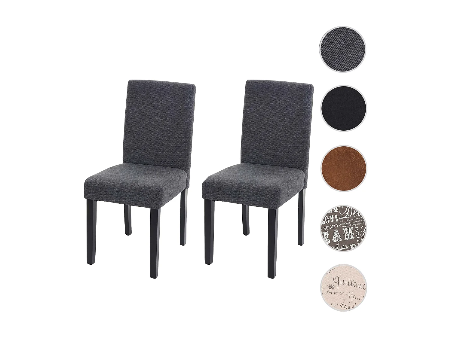 Silla de comedor Littau (set de 2),  textil, gris antracita, patas oscuras