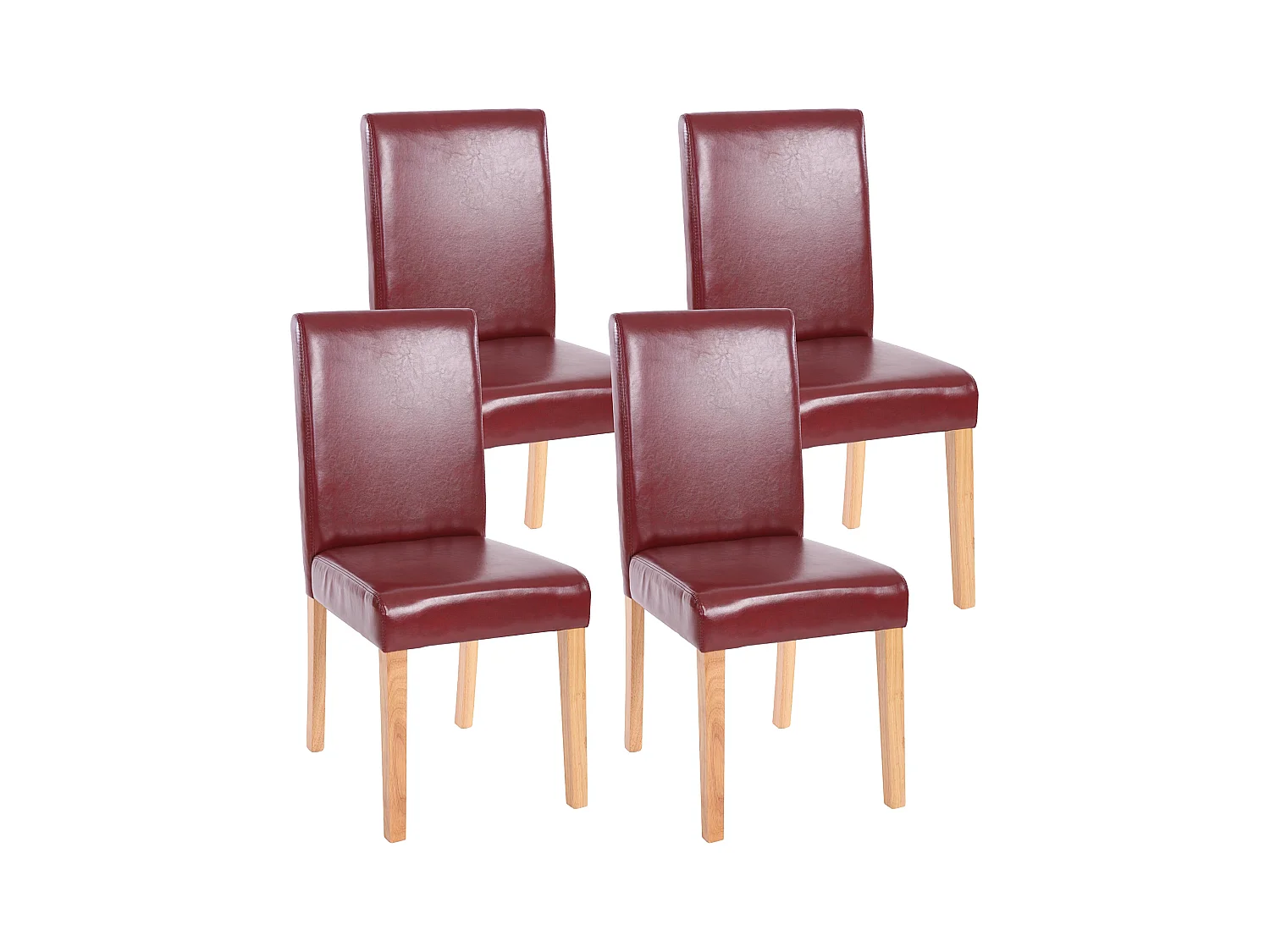 Chaise de salle à manger Littau (lot de 4),  simili-cuir, brun rouge, pieds clairs