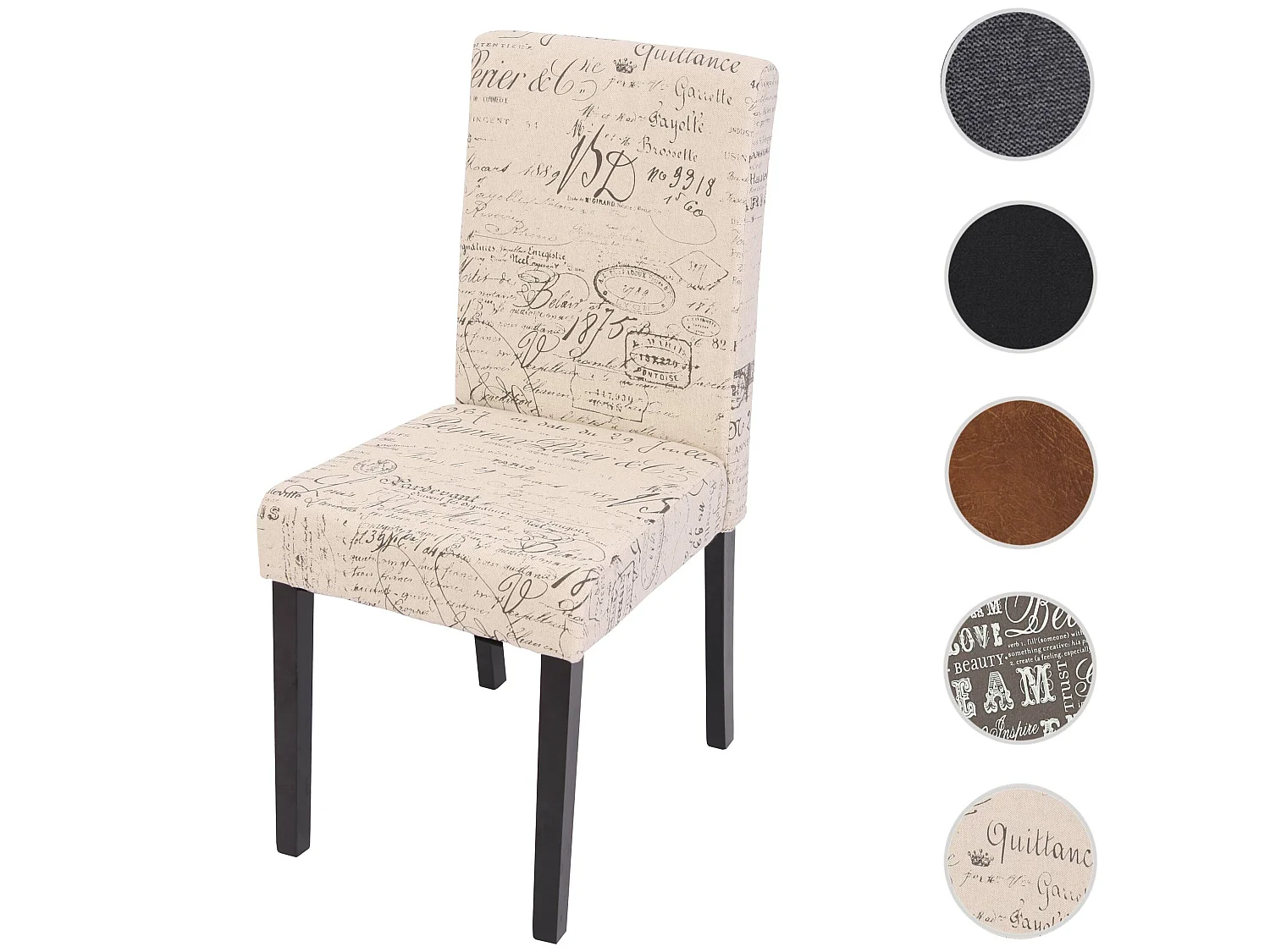 Chaise de salle à manger Littau Schriftzug,  crème d'écriture, pieds foncés