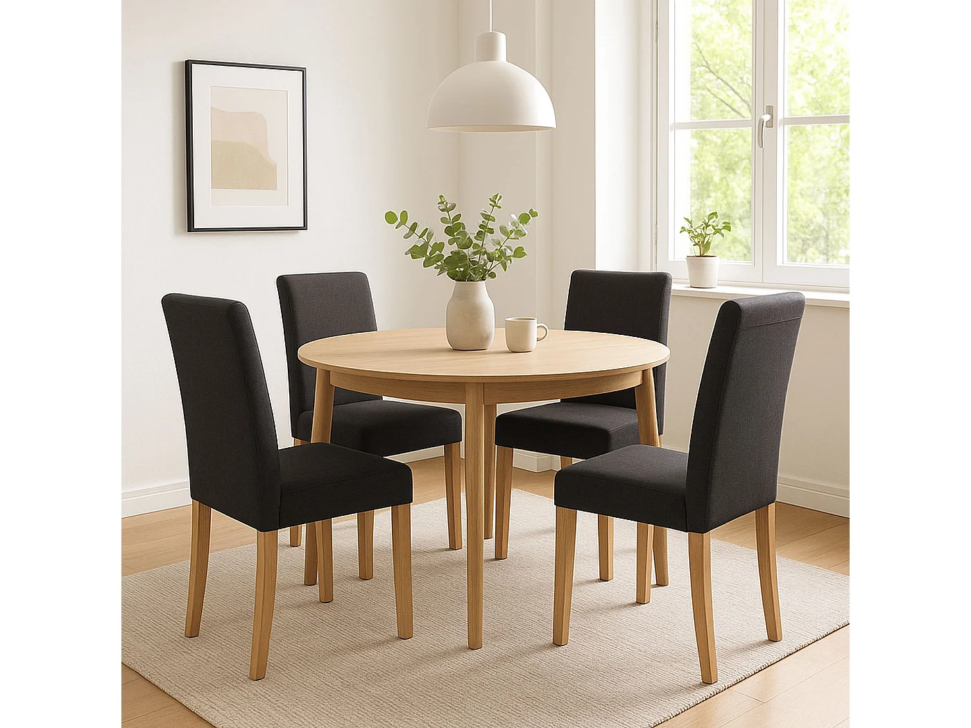 Chaise de salle à manger Littau (lot de 2),  tissu noir, pieds clairs