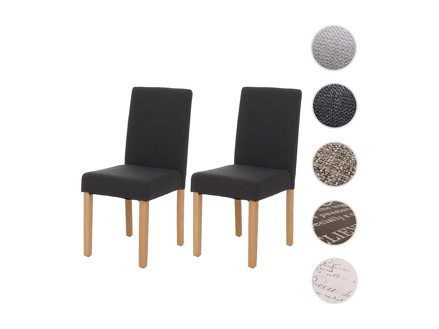 Chaise de salle à manger Littau (lot de 2),  tissu noir, pieds clairs