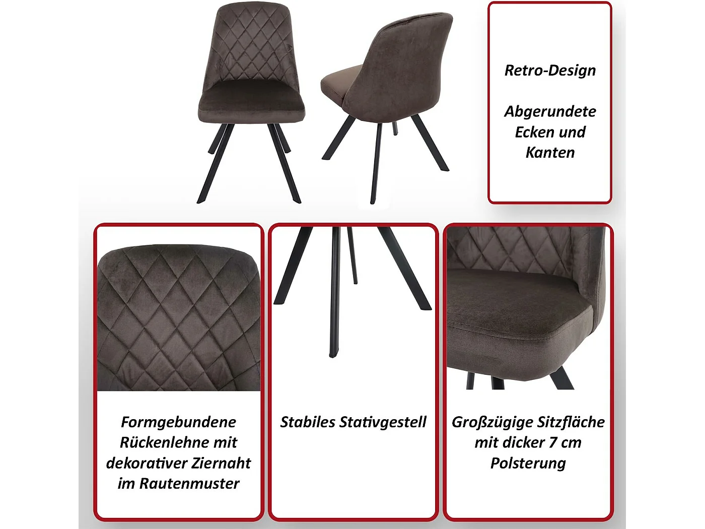 Silla de comedor MCW-K25 (set de 2),  marrón oscuro