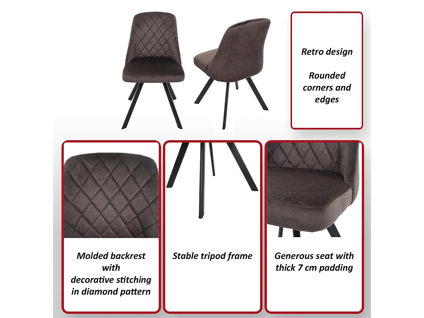 Krzesło do jadalni MCW-K25 (zestaw 2 sztuk),  ciemny brąz