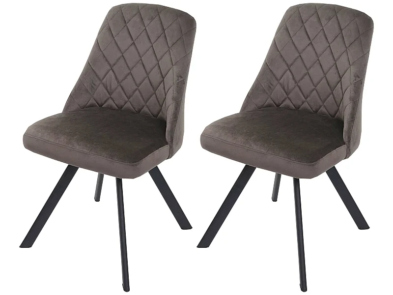 Set 2x sedie poltroncine eleganti MCW-K25 design moderno metallo velluto marrone scuro