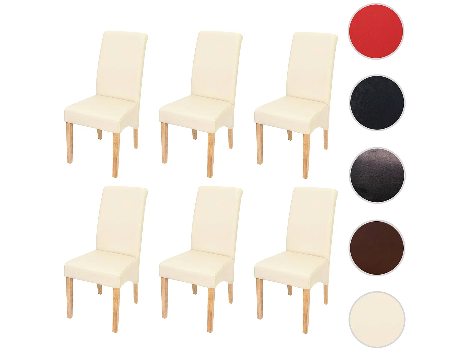 Chaise de salle à manger M37 (lot de 6),  similicuir mat, crème, pieds clairs