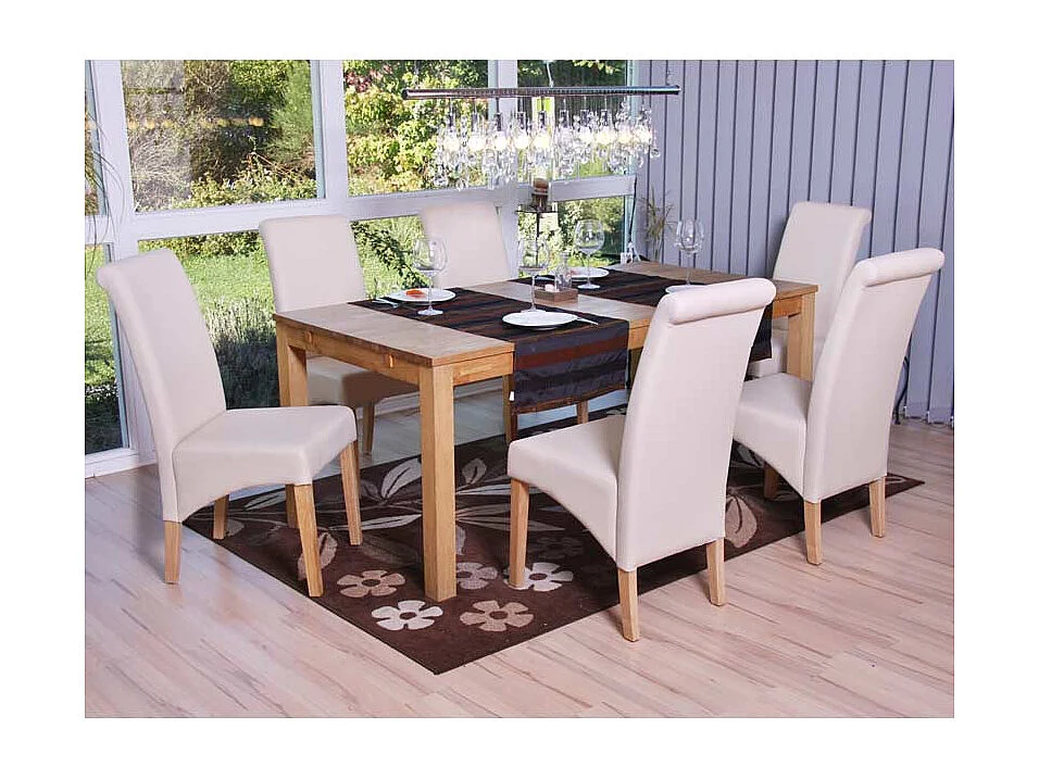 Chaise de salle à manger M37 (lot de 6),  similicuir mat, crème, pieds clairs