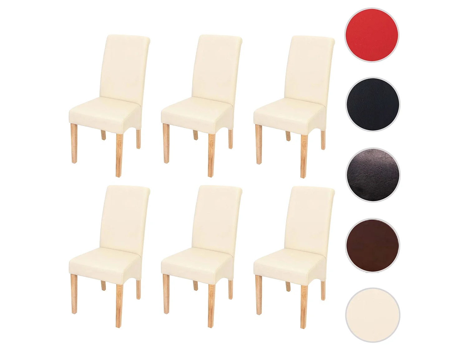 Chaise de salle à manger M37 (lot de 6),  similicuir mat, crème, pieds clairs