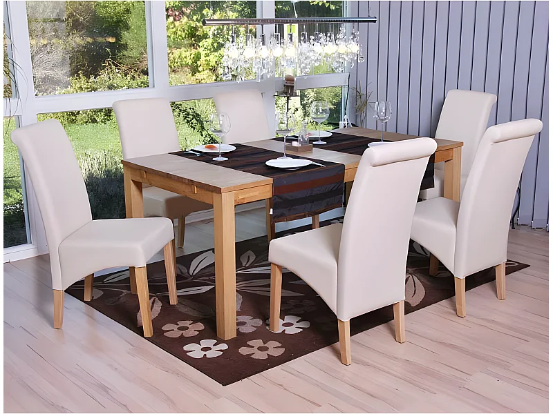 Esszimmerstuhl M37 (6er Set), Kunstleder matt, creme, helle Füße