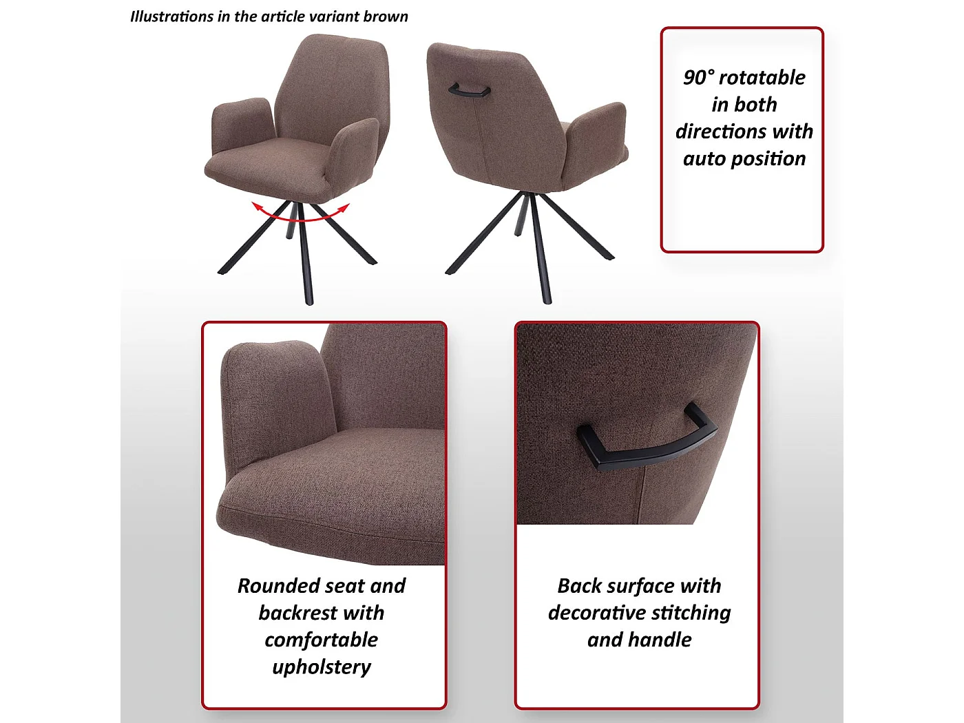 Chaise de salle à manger MCW-H71 pivotante,  gris-brun