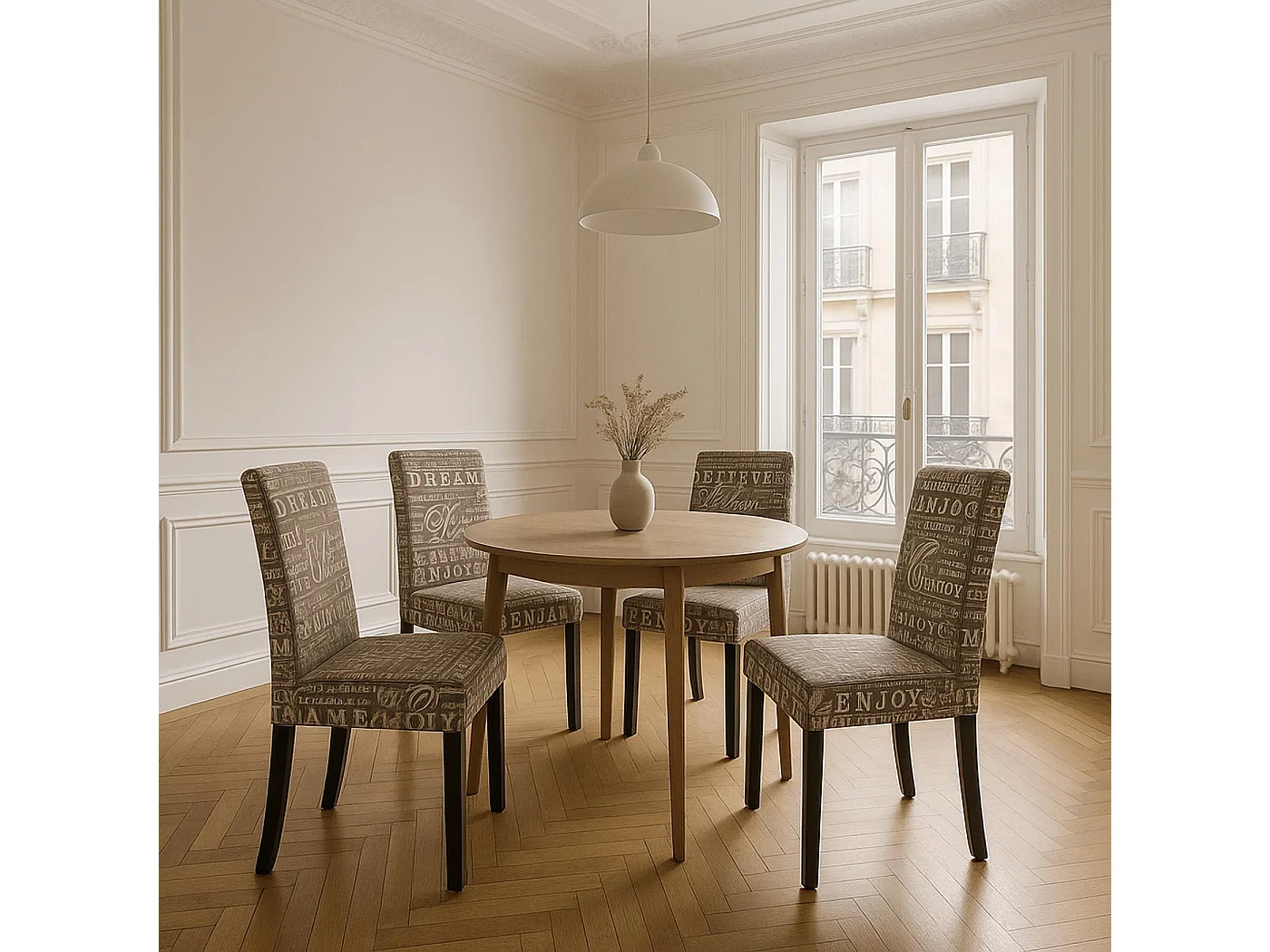 Chaise de salle à manger Littau Schriftzug,  écriture gris, pieds foncés