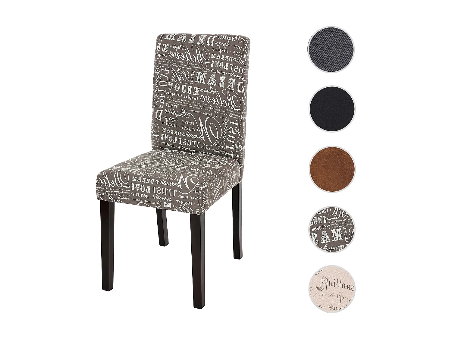 Chaise de salle à manger Littau Schriftzug,  écriture gris, pieds foncés