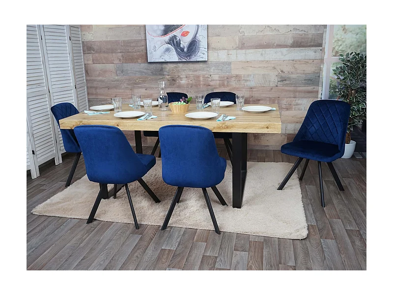 Set 6x sedie poltroncine eleganti MCW-K25 design moderno metallo velluto blu