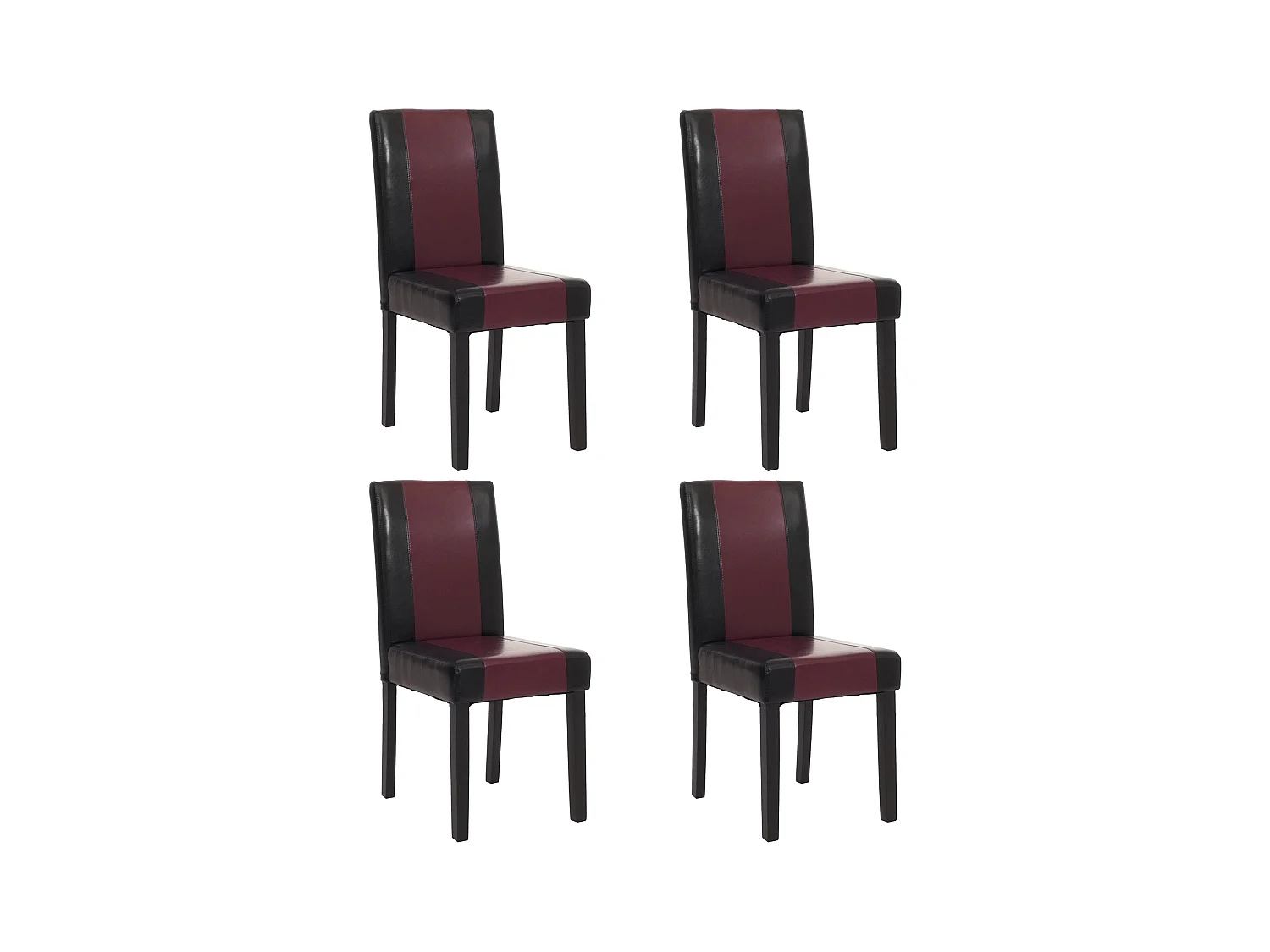 Chaise de salle à manger Littau (lot de 4),  simili-cuir, noir-rouge, pieds foncés