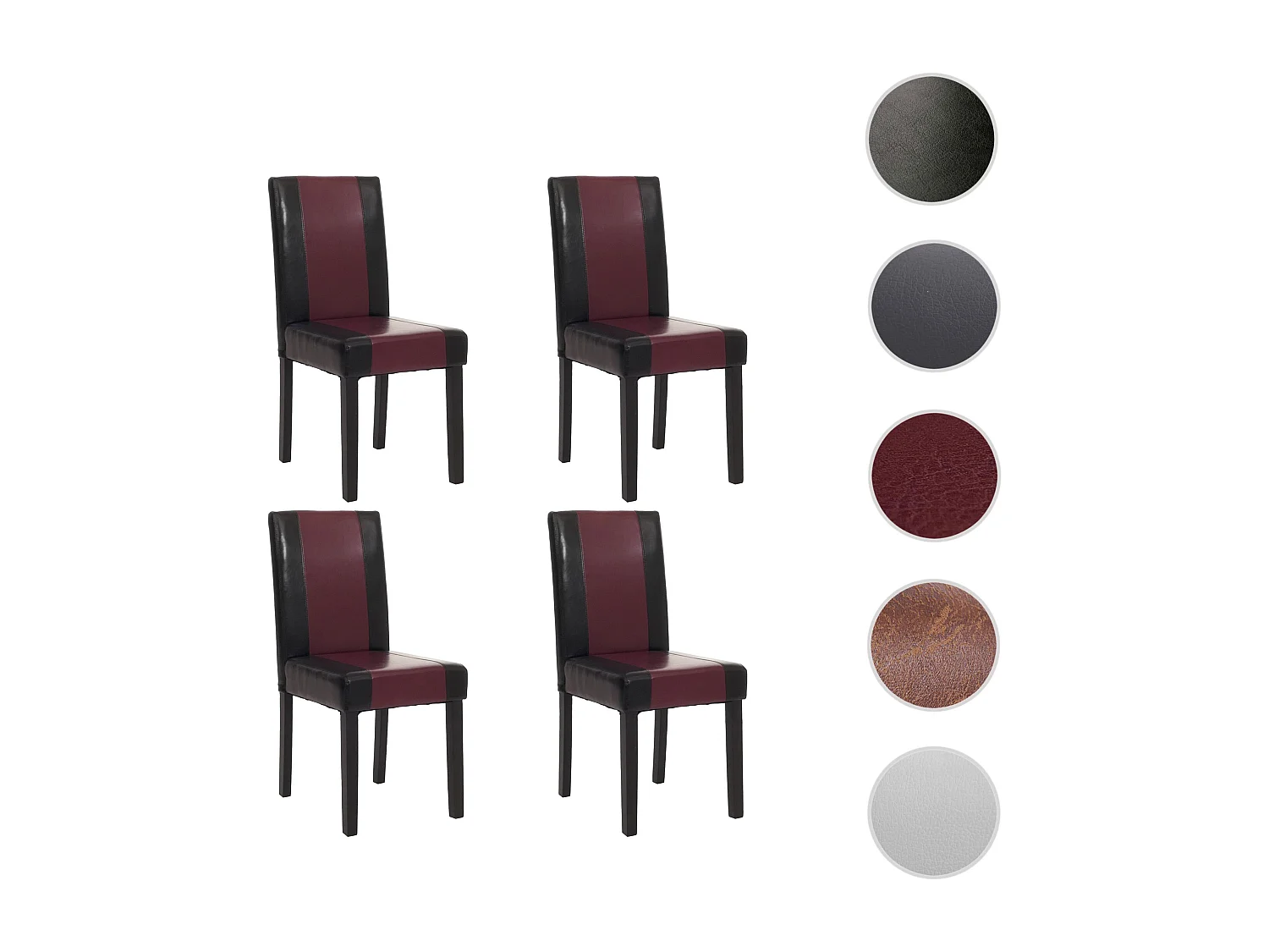 Chaise de salle à manger Littau (lot de 4),  simili-cuir, noir-rouge, pieds foncés