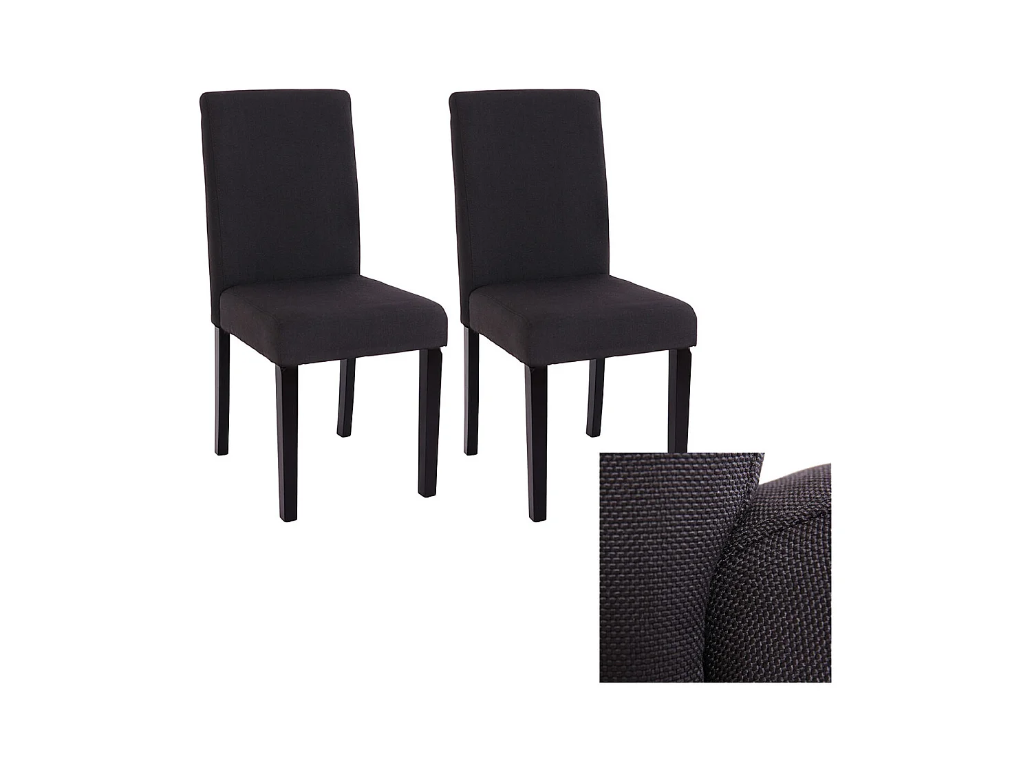 Set 2x sedie Littau tessuto soggiorno cucina sala da pranzo 43x56x90cm nero piedi scuri