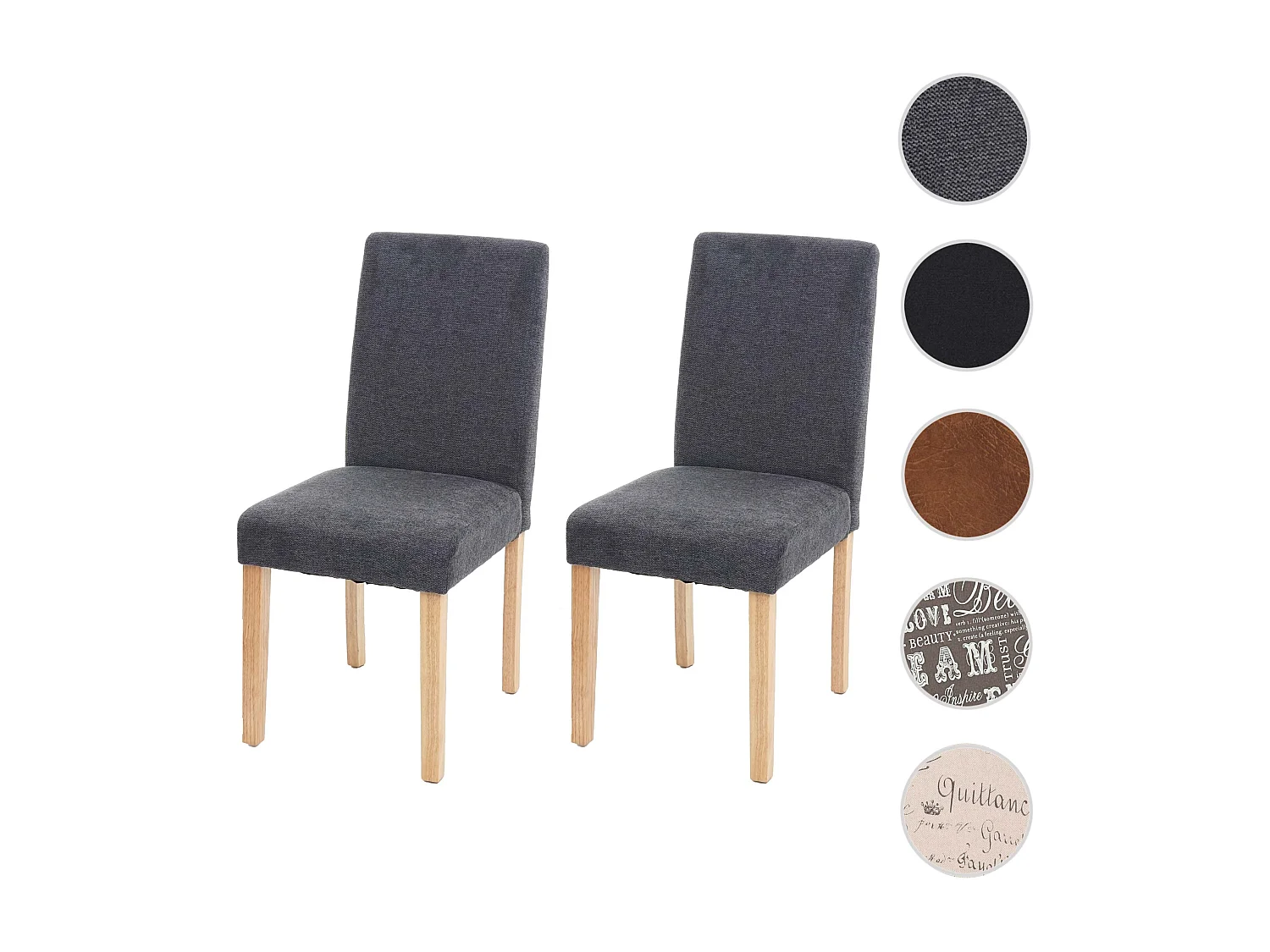 Littau eetkamerstoel (set van 2),  textiel, antracietgrijs, lichte poten