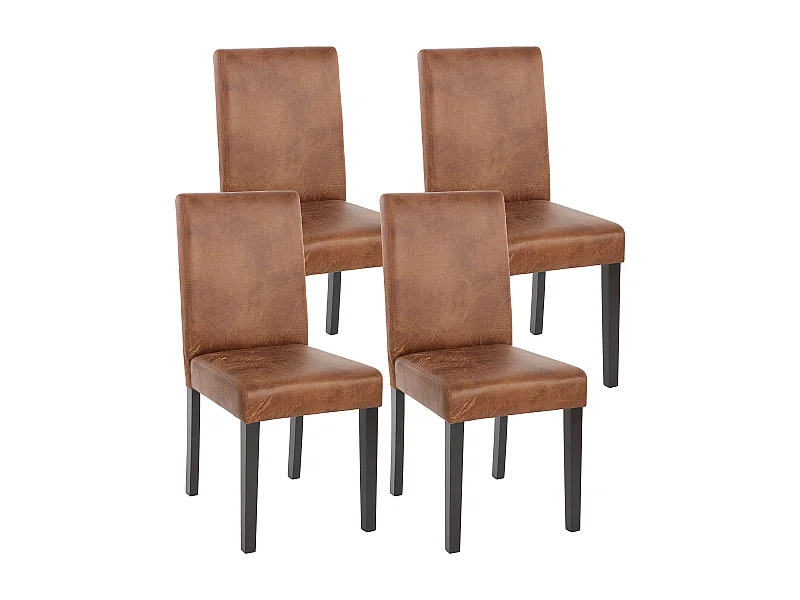 Chaise de salle à manger Littau (lot de 4),  simili-cuir, aspect daim marron, pieds foncés