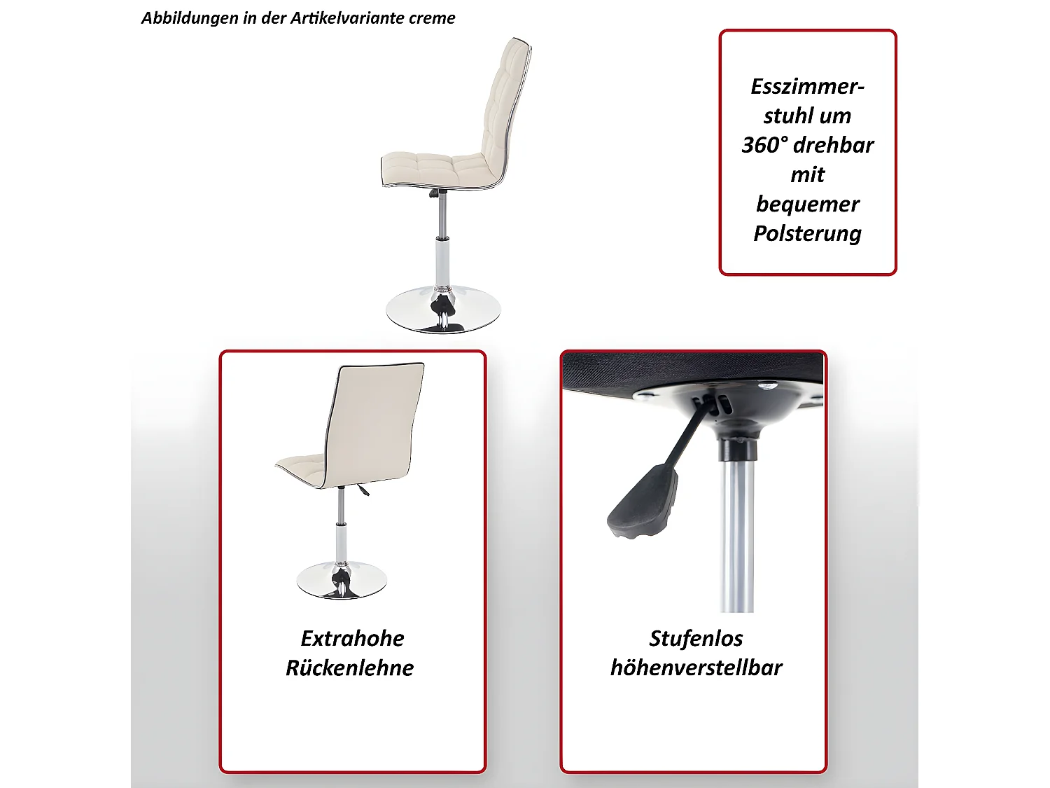 Chaise de salle à manger MCW-C41 pivotante,  blanc