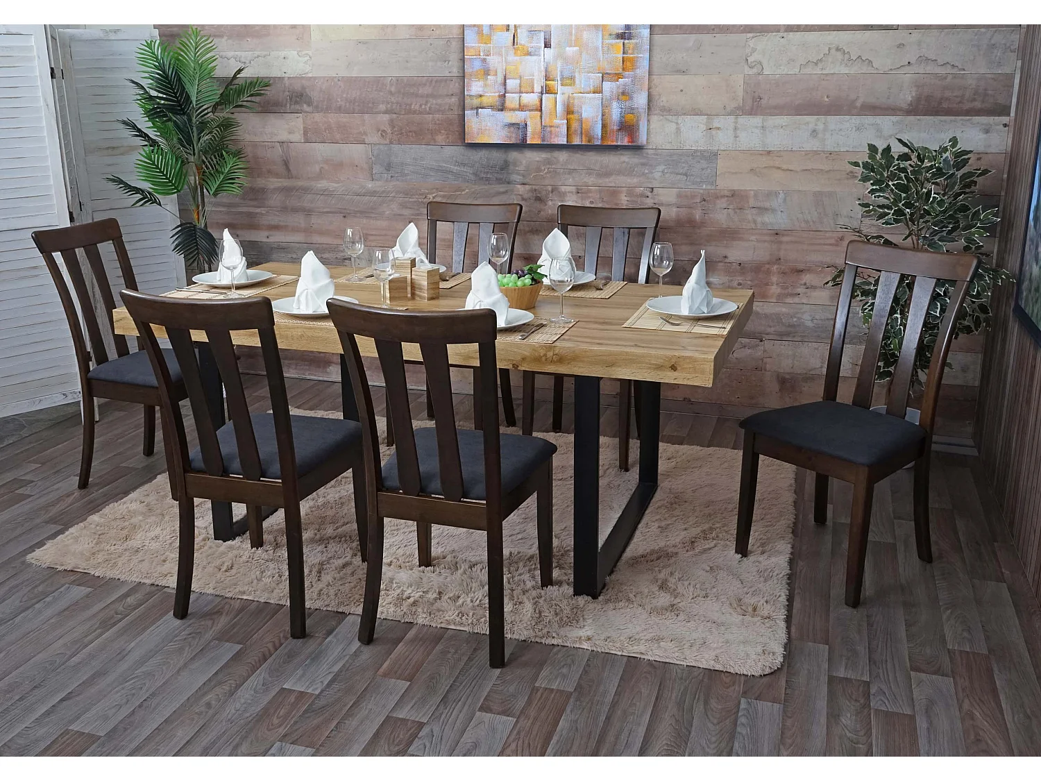 Set 6x sedie cucina sala soggiorno MCW-G46 legno massello ~ struttura scura cuscino antracite