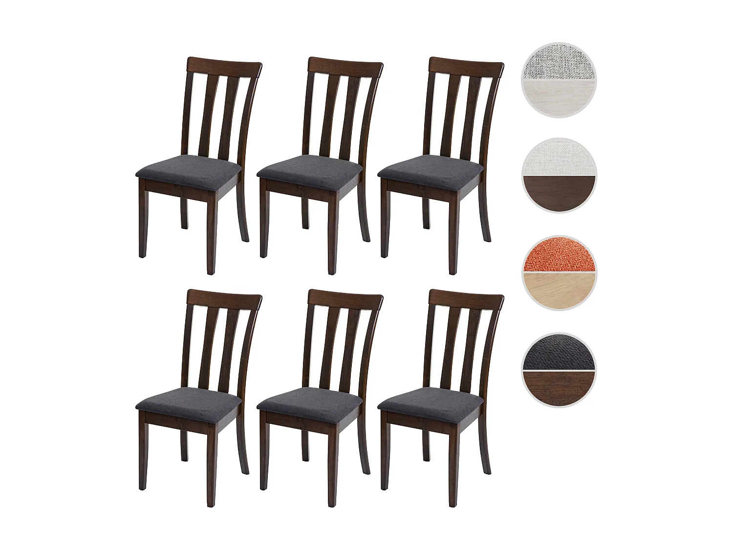 Set 6x sedie cucina sala soggiorno MCW-G46 legno massello ~ struttura scura cuscino antracite