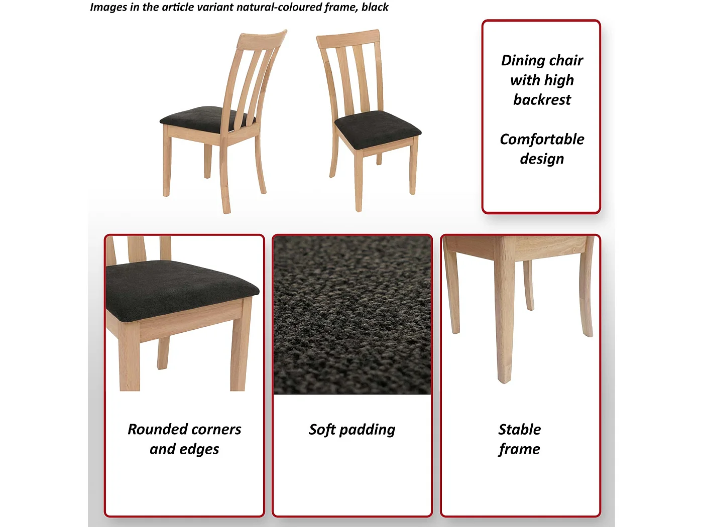 Chaise de salle à manger MCW-G46 (lot de 6),  cadre foncé, gris foncé
