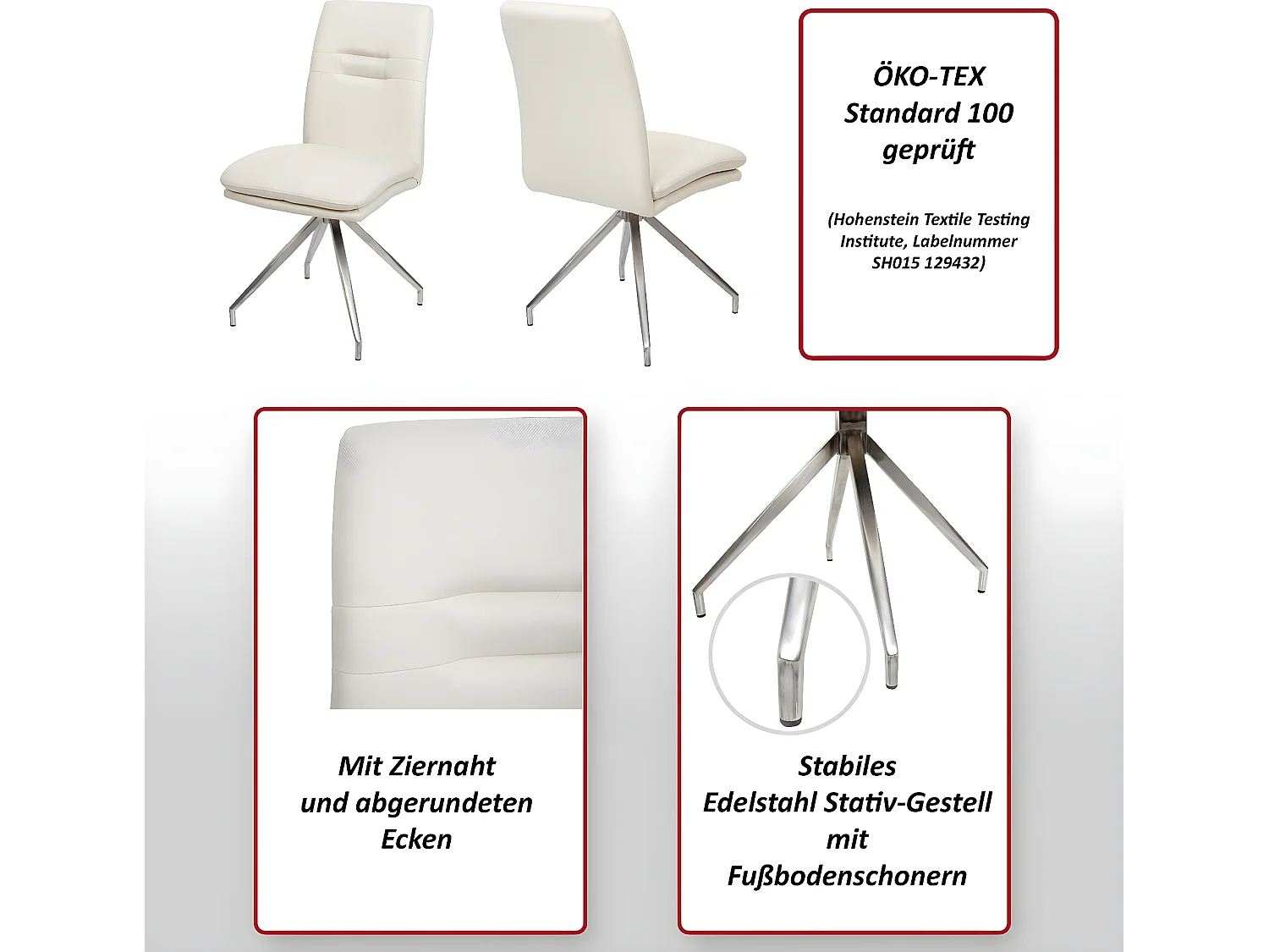 Chaise de salle à manger MCW-H70 (lot de 2),  crème-beige