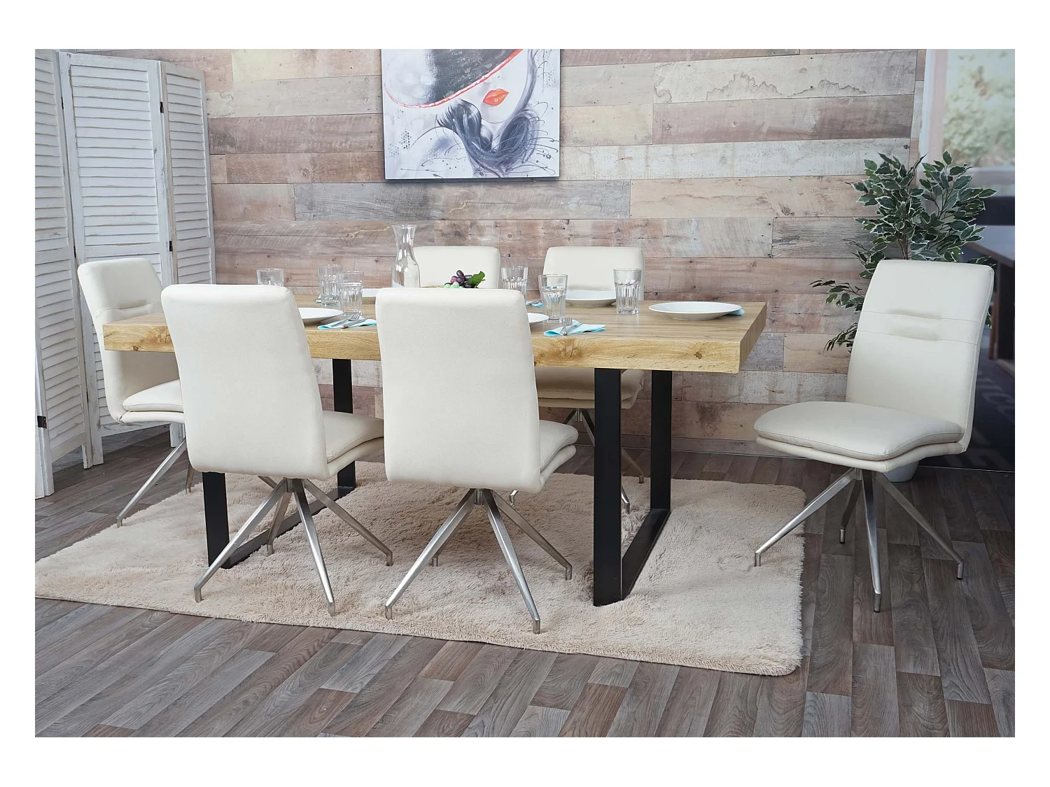 Chaise de salle à manger MCW-H70 (lot de 6),  crème-beige