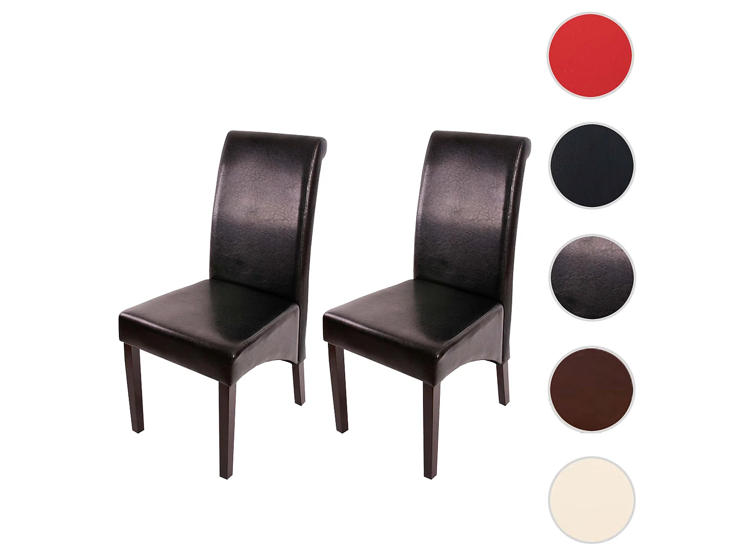 Esszimmerstuhl Cesena (2er-Set), Leder, schwarz, dunkle Füße