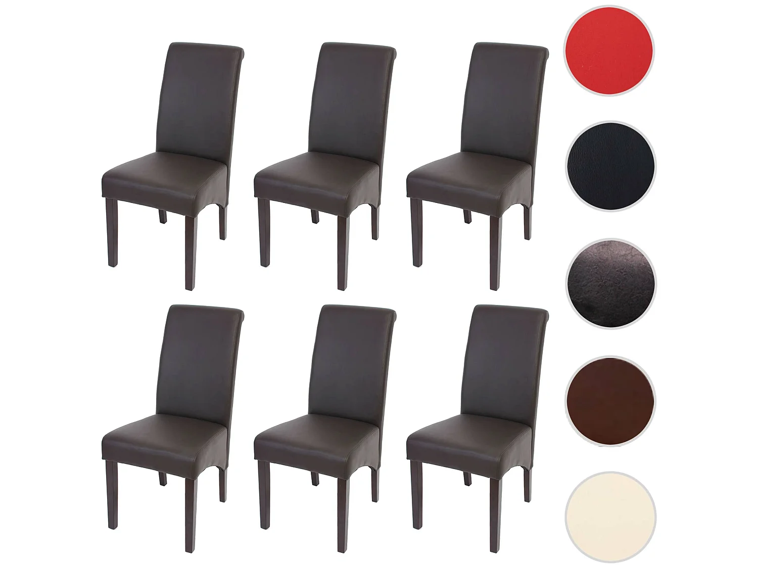 Cadeira de jantar M37 (conjunto de 6),  imitação de pele mate, castanho, pés escuros