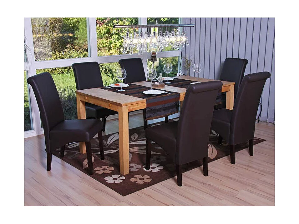 Dining chair M37 (set of 6),  matt faux leather, brown, dark legs