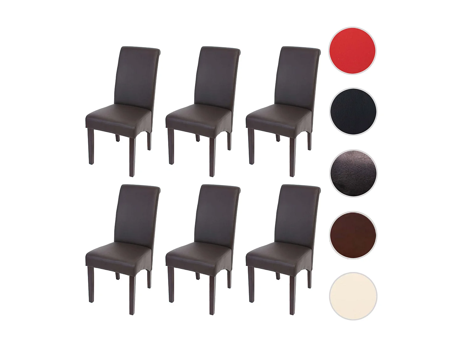 Dining chair M37 (set of 6),  matt faux leather, brown, dark legs