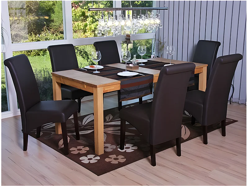 Chaise de salle à manger M37 (lot de 6),  similicuir mat, marron, pieds foncés