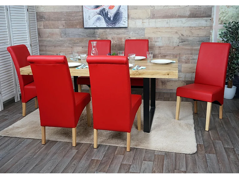 Chaise de salle à manger M37 (lot de 6),  similicuir mat, rouge, pieds clairs