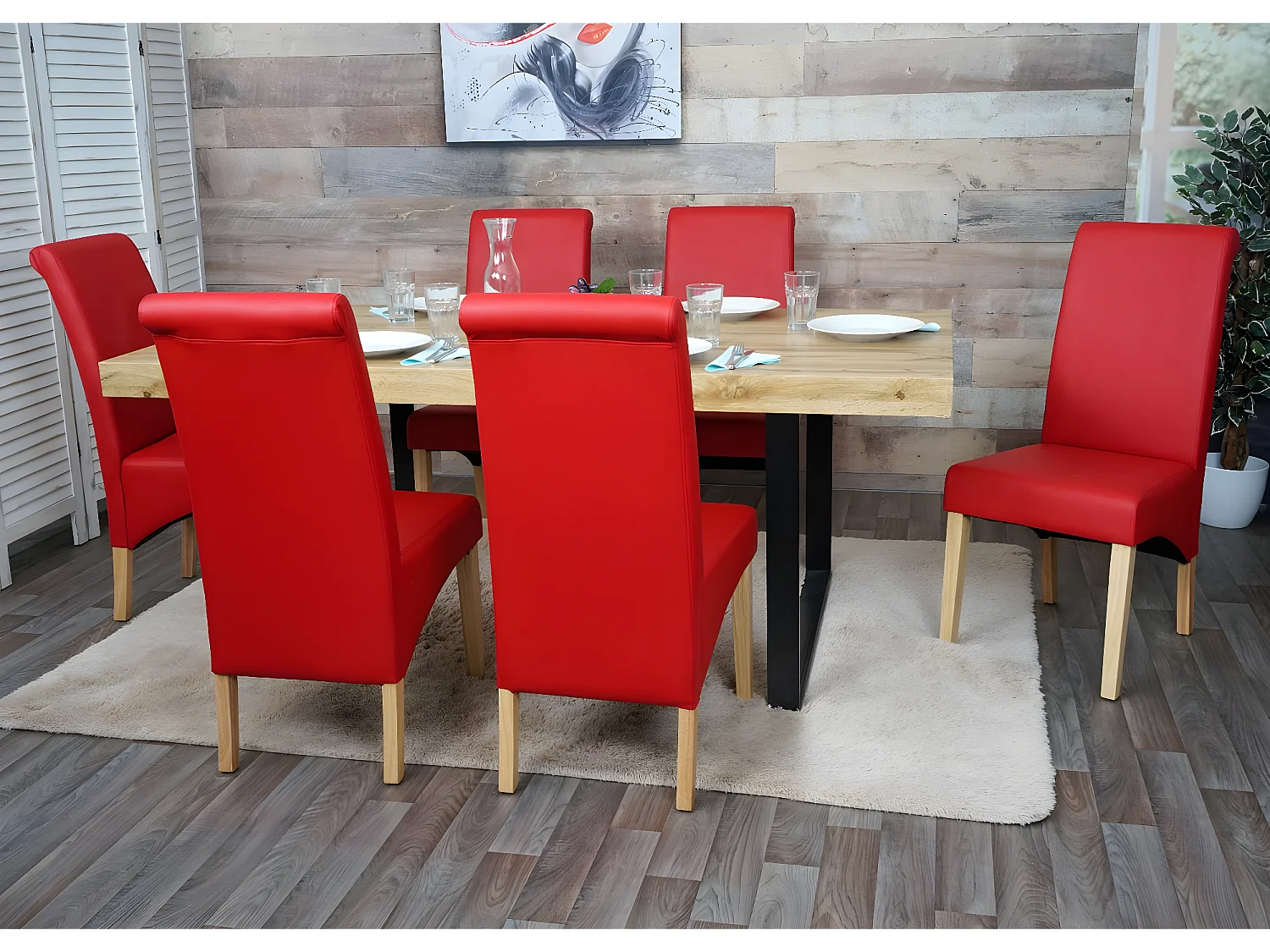 Chaise de salle à manger M37 (lot de 6),  similicuir mat, rouge, pieds clairs