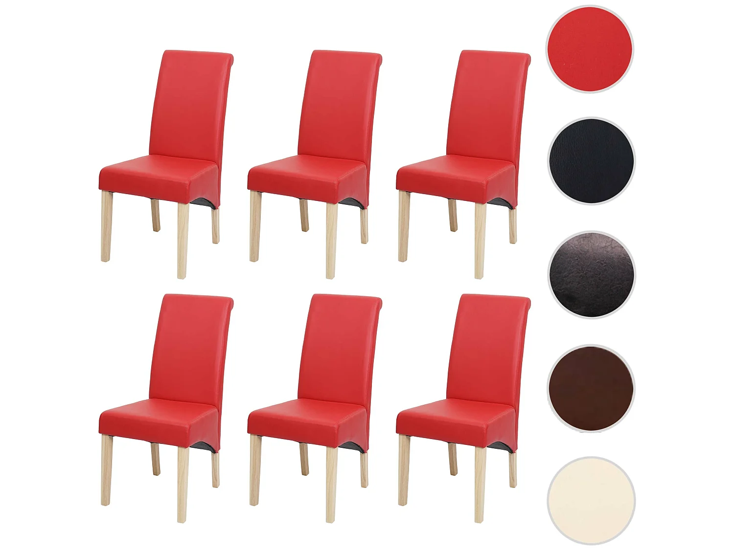 Chaise de salle à manger M37 (lot de 6),  similicuir mat, rouge, pieds clairs