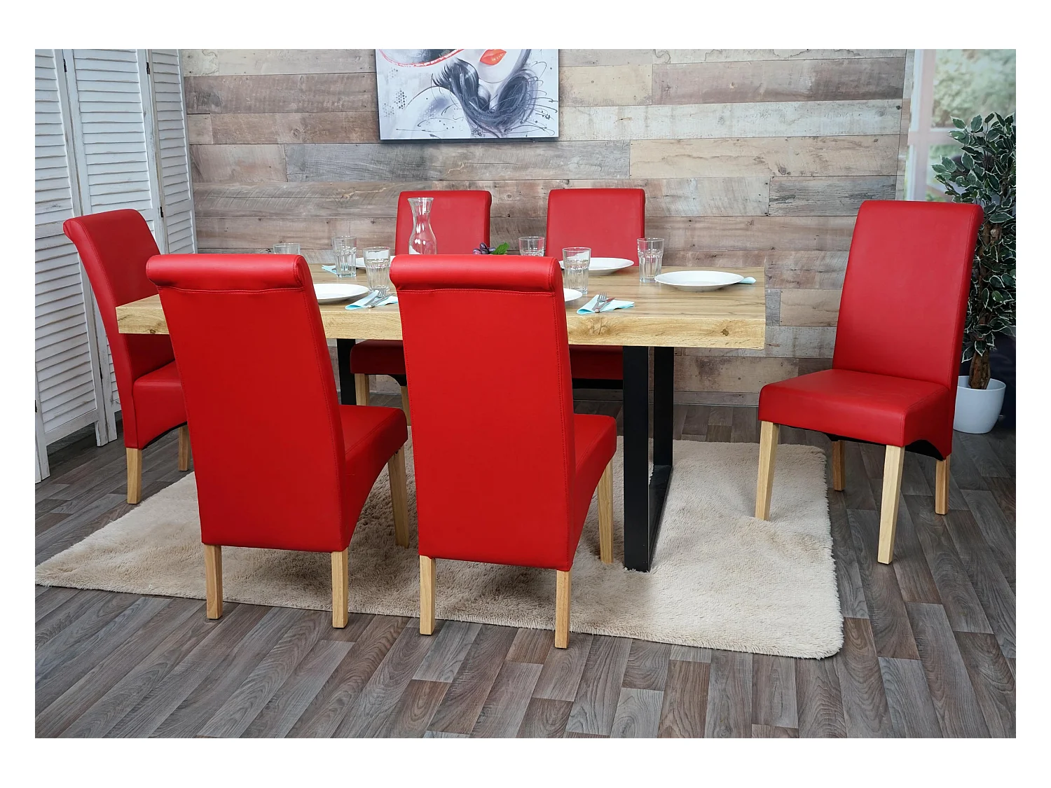 Chaise de salle à manger M37 (lot de 6),  similicuir mat, rouge, pieds clairs