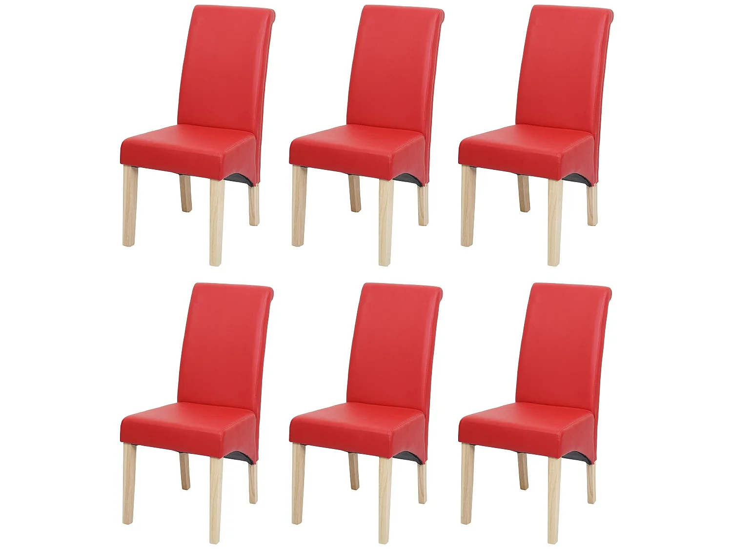 Eetkamerstoel M37 (set van 6),  mat kunstleer, rood, lichtgekleurde poten