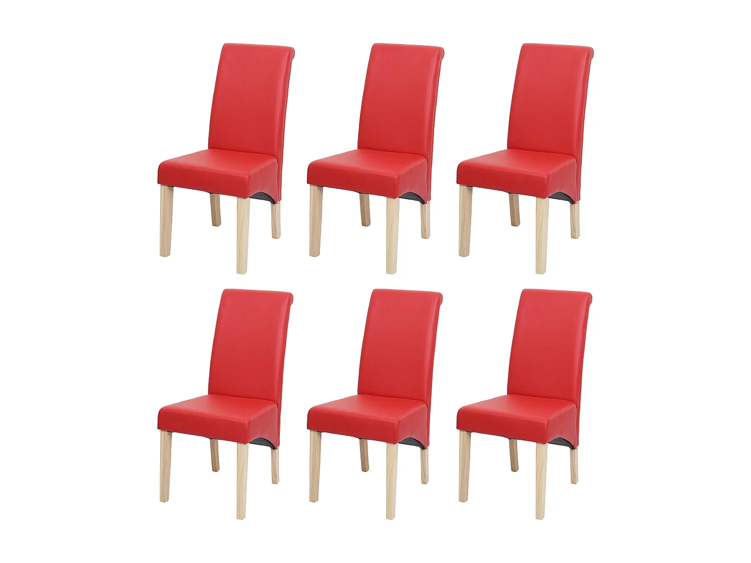 Chaise de salle à manger M37 (lot de 6),  similicuir mat, rouge, pieds clairs