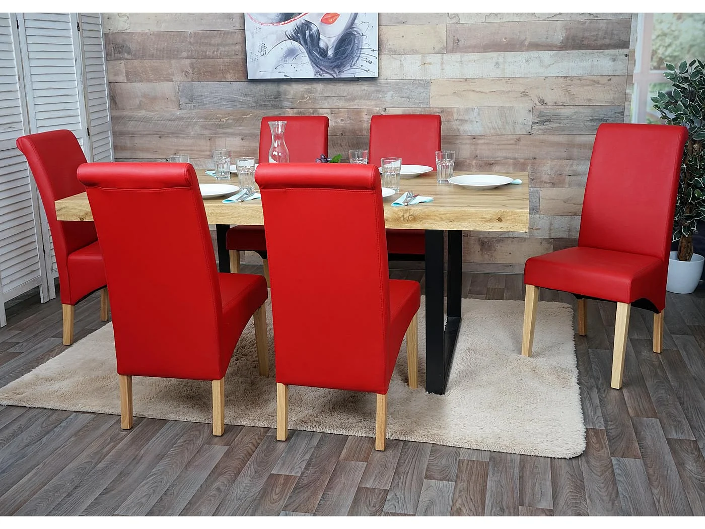 Chaise de salle à manger M37 (lot de 6),  similicuir mat, rouge, pieds clairs
