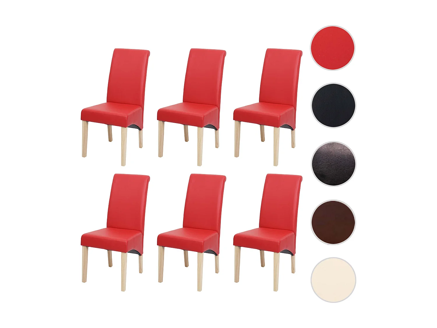 Chaise de salle à manger M37 (lot de 6),  similicuir mat, rouge, pieds clairs