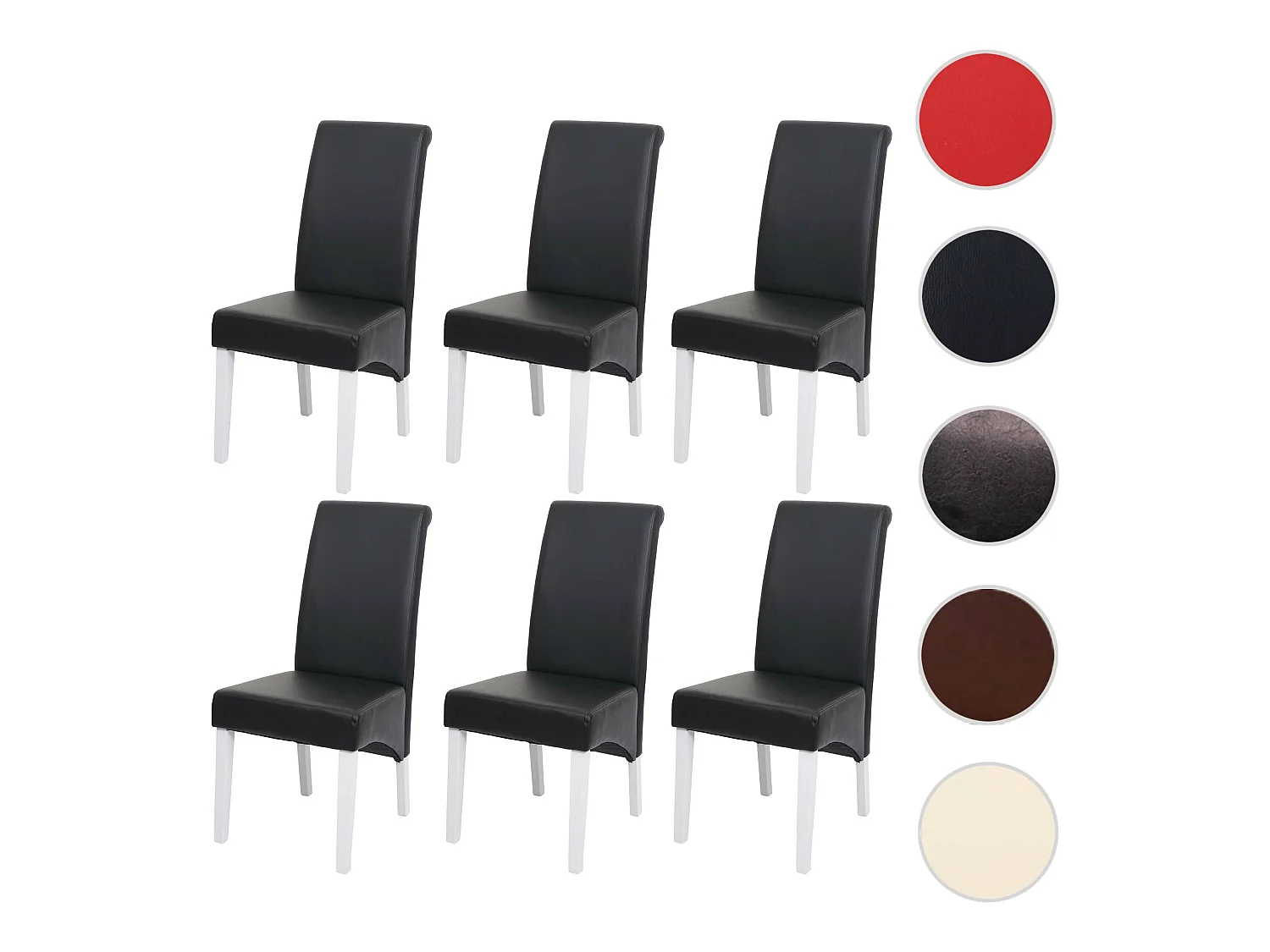 Eetkamerstoel M37 (set van 6),  leer, zwart, witte poten