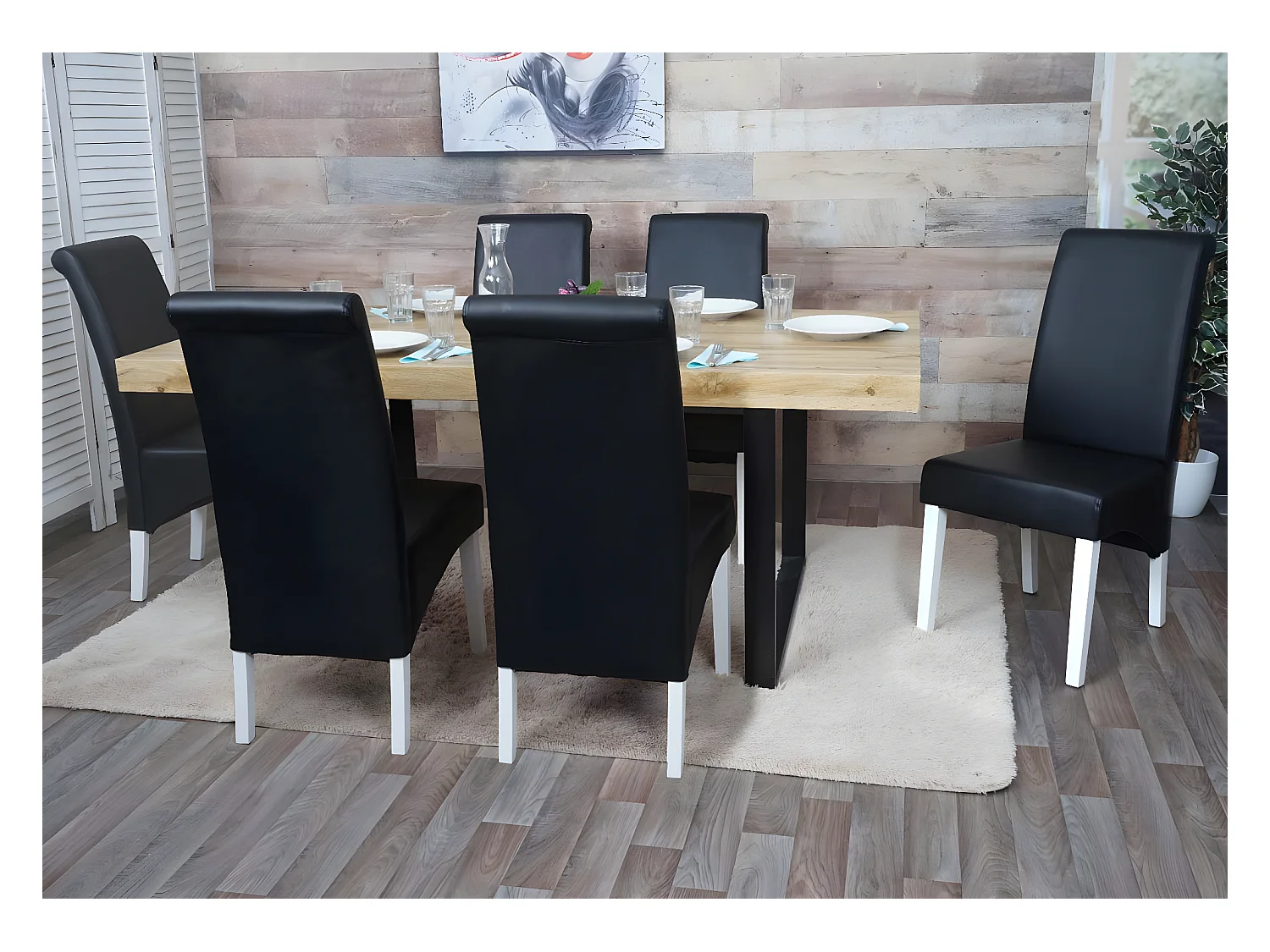 Eetkamerstoel M37 (set van 6),  leer, zwart, witte poten