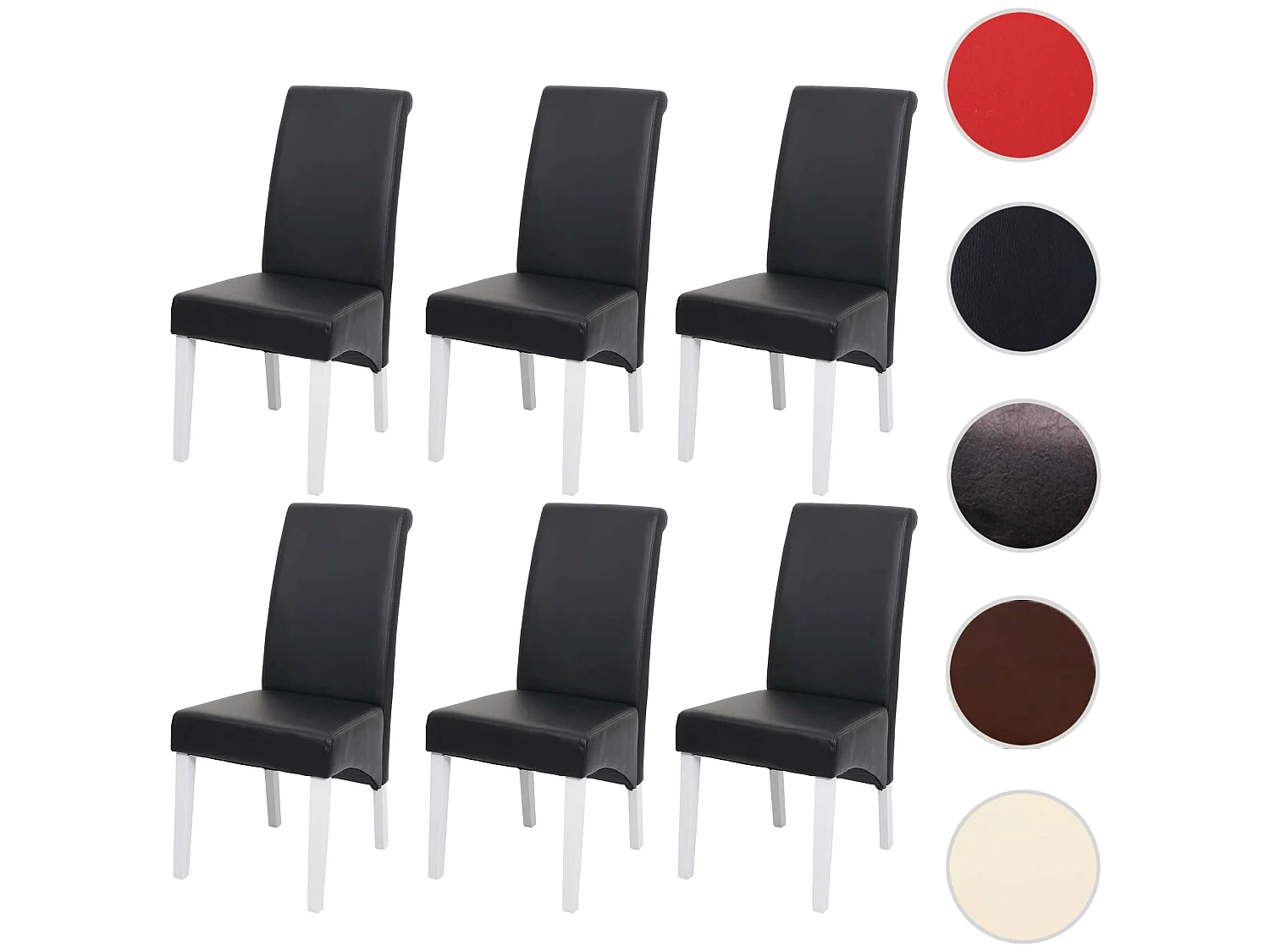 Chaise de salle à manger M37 (lot de 6),  cuir, noir, pieds blancs