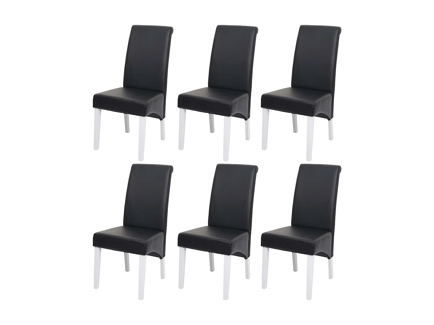 Set 6x sedie M37 soggiorno sala pranzo elegante lounge pelle 50x46x99cm nero piedi bianchi