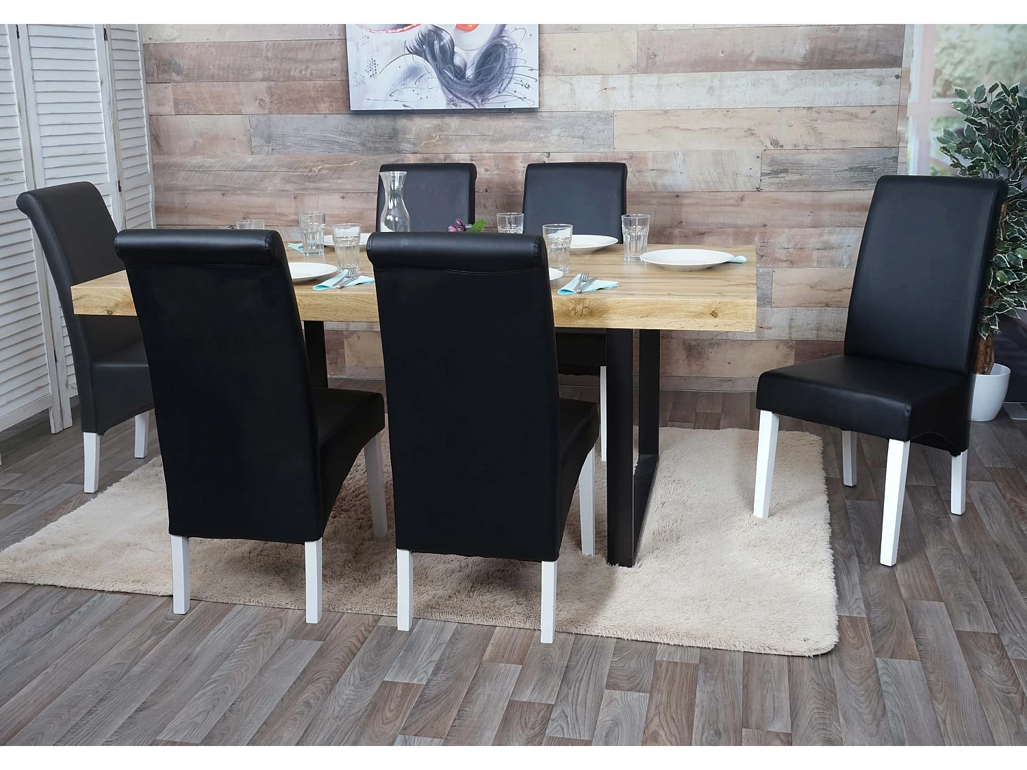 Set 6x sedie M37 soggiorno sala pranzo elegante lounge pelle 50x46x99cm nero piedi bianchi