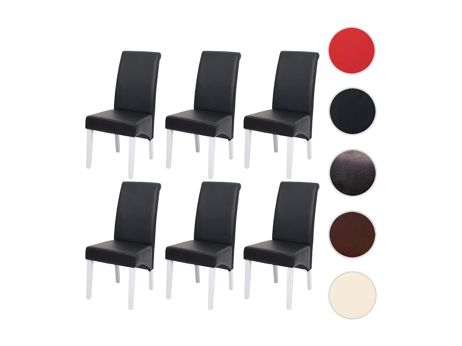 Set 6x sedie M37 soggiorno sala pranzo elegante lounge pelle 50x46x99cm nero piedi bianchi