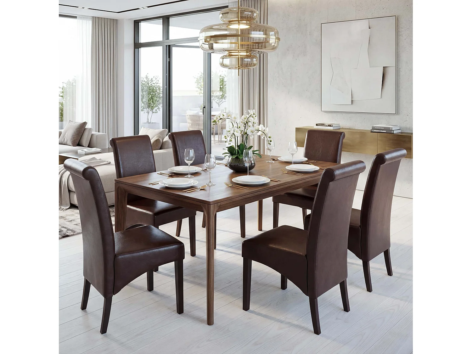 Eetkamerstoel M37 (set van 6),  leer, bruin, donkere poten