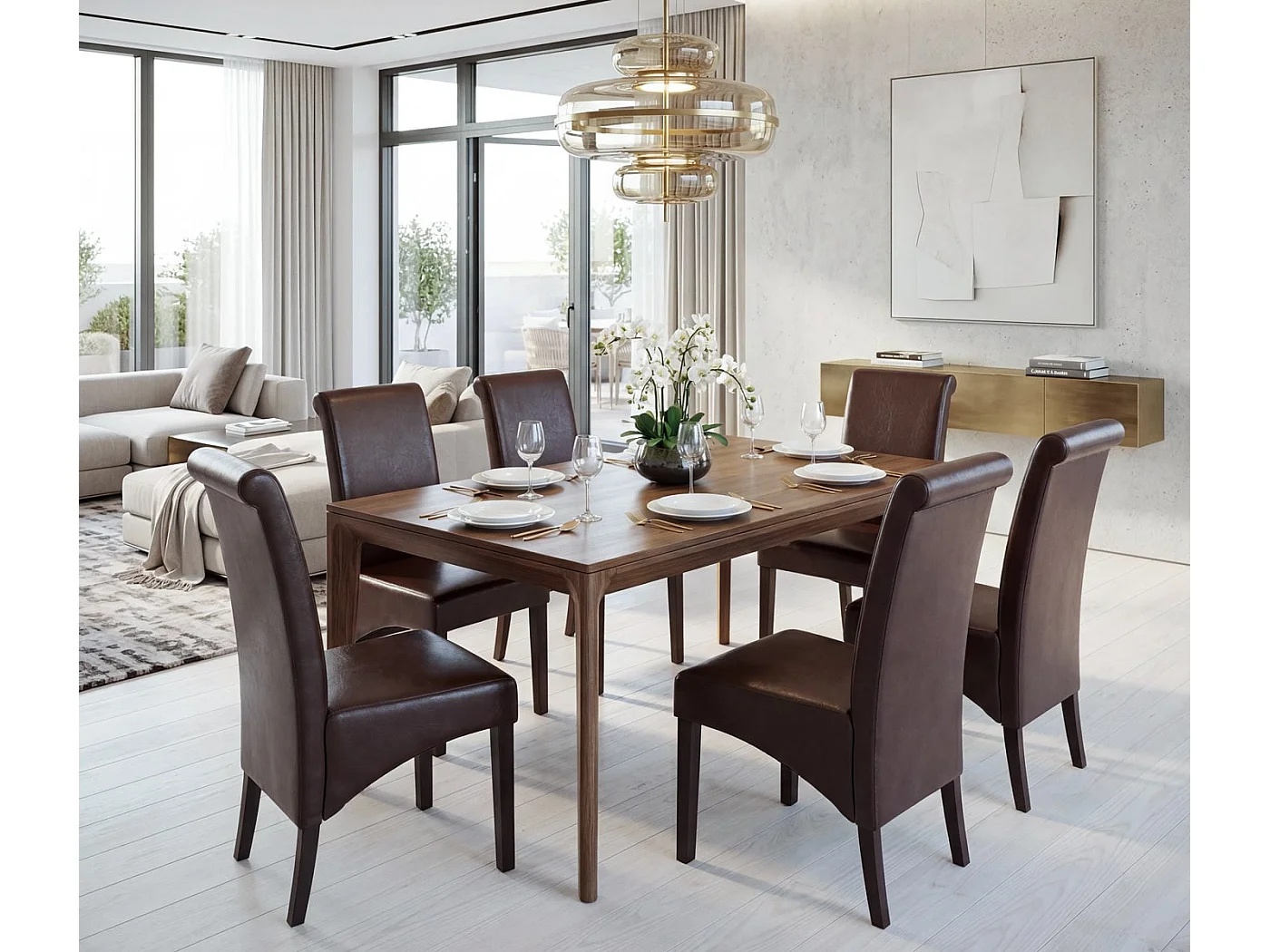 Eetkamerstoel M37 (set van 6),  leer, bruin, donkere poten