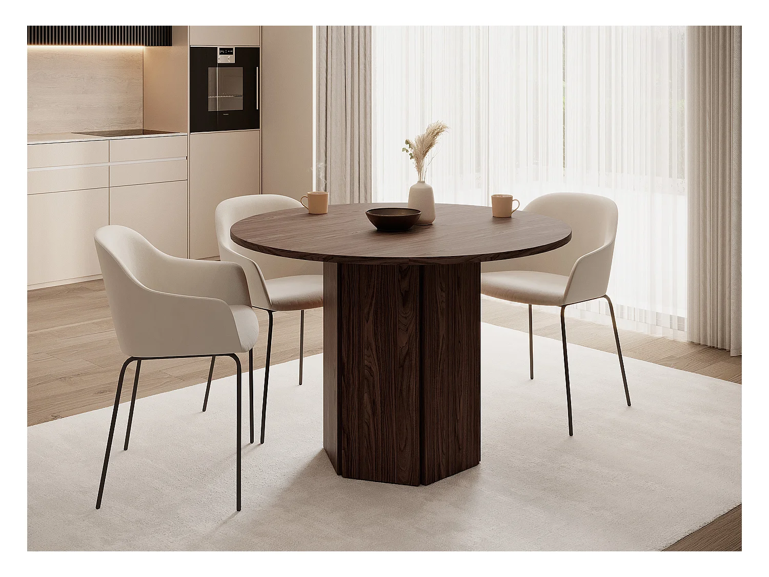 Esstisch - rund 110 cm - Wisconsin Nussbaum - HEXA